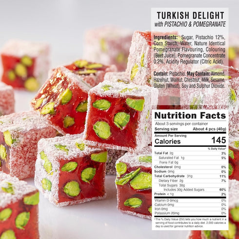 3.5oz (Pack 1), Hazer Baba Turkish Delight Pistachio Candy, Pomegranate Flavored, of Gourmet Snack Box, Traditional