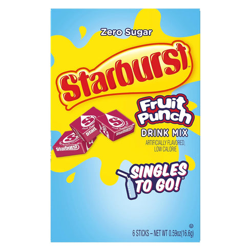3 6 Packets 18 6 count (Pack 3) Starburst Singles To Go Powdered Drink Mix, Fruit Punch, Boxes with Each - Total