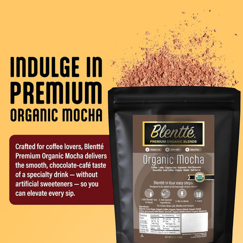 10 Oz Blentte - Organic Mocha Drink Mix - Latte, Cappuccino, Frappe, Hot Chocolate & Coffee Blend - For Instant Smooth