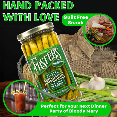 16oz, 2 Pack, 40 Foster's Pickled Asparagus Spears in a Jar, Original, Traditional Pickled Vegetables Recipe for over
