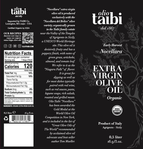 Olio Taibi 16.9 oz Nocellara Organic Extra Virgin Olive Oil