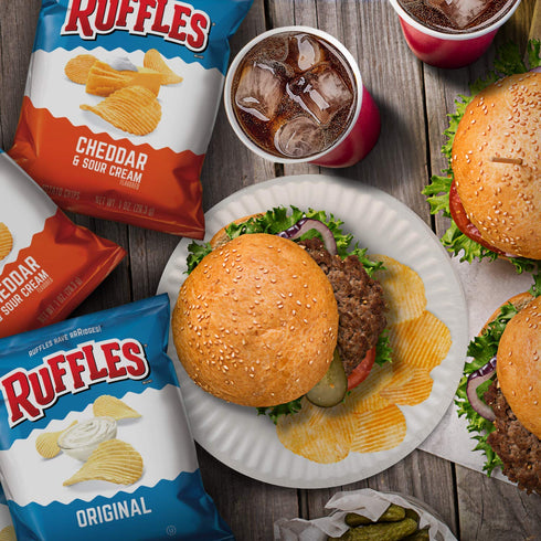 4 Pack, 1 oz (Pack 21) Ruffles Potato Chips, Flavor Variety Bags
