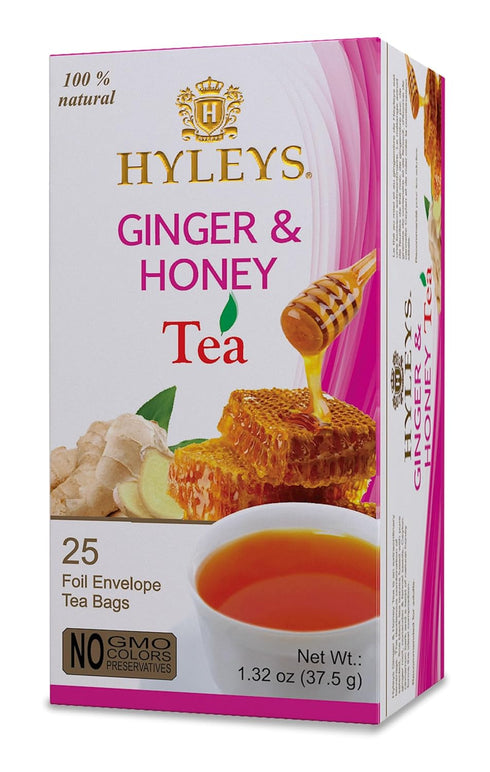 Hyleys Wellness Ginger & Honey Black Tea - Natural Digestive Support with 25 Pure Ceylon Tea Bags