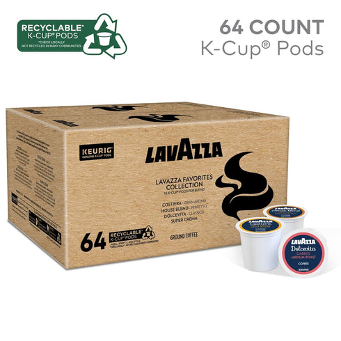 Pack, 64-Count Lavazza Favorites Collection Variety Single Serve Keurig K-Cup Pods, Light and Medium Roast Coffees, Box