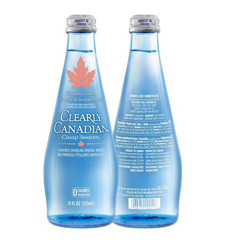 1 (12 325mL) Clearly Canadian Clearly Sparkling Grapefruit Essence Unsweetened Flavored Sparkling Mineral Water, Zero