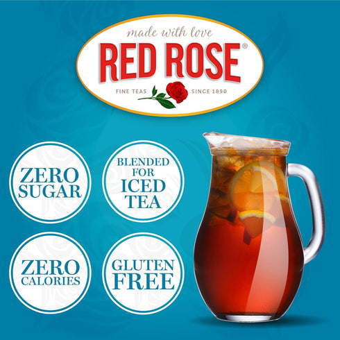 24 Pack 6 Red Rose Family Size Iced Tea Individually Wrapped Tea Bags of Full Flavored Refreshing Brewed Hot Served