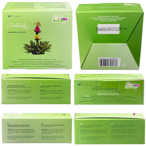Creano Tea Flowers Mix - Blooming Green Tea, Fruity Flavored (Roses in 6 Varieties)