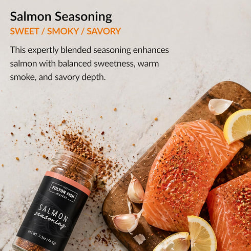 2.5 oz Fulton Fish Market Salmon Seasoning Sweet & Smoky Spice Blend for Grilled, Baked or Pan-Seared Fish, Custom