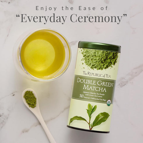 50 The Republic of Tea Organic Double Green Matcha, Individual Tea Bags with Japanese Matcha Tea Powder and Green Tea