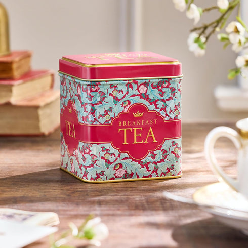 32 New English Teas Victorian Garden Tea Tin with English Breakfast Teabags Tapestry Inspired Tin with Decorative Pink