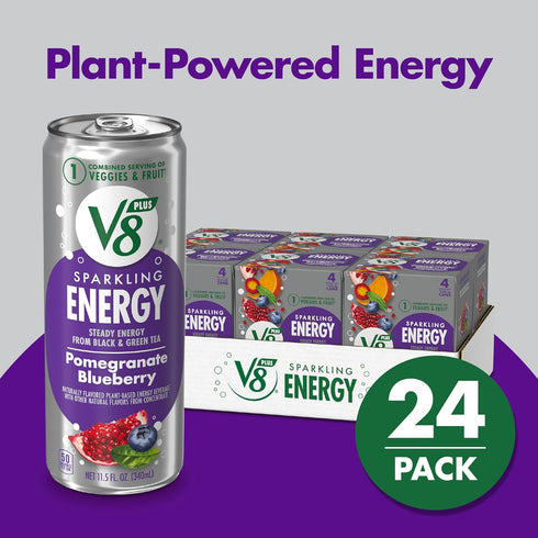V8 +ENERGY 11.5 oz (24 Pack) Sparkling Pomegranate Blueberry Juice Energy Drink, fl Can
