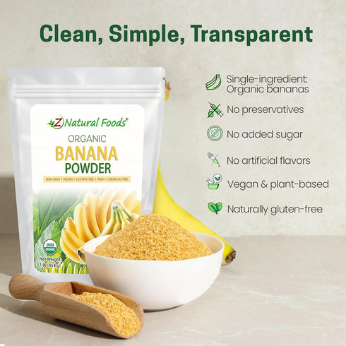 1 lb Z Natural Foods Organic Banana Flakes - Crisp Ripe Bananas for Potassium & Fiber Support, Digestive Health, Skin