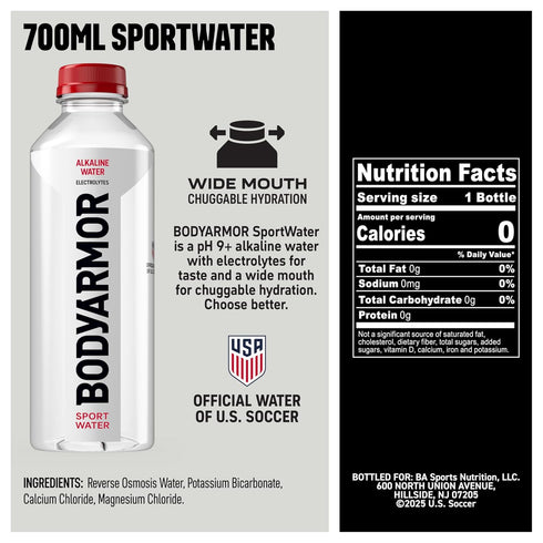 9+, 700mL (24 Pack), Pack, BODYARMOR SportWater Alkaline Water, High Alkaline Bottled Water, pH Refreshing Electrolyte