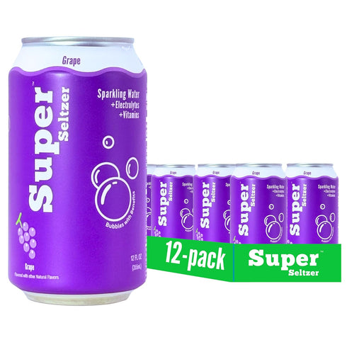 Super Seltzer Sparkling Water with Electrolytes and Vitamins, Grape Naturally Flavored, 12