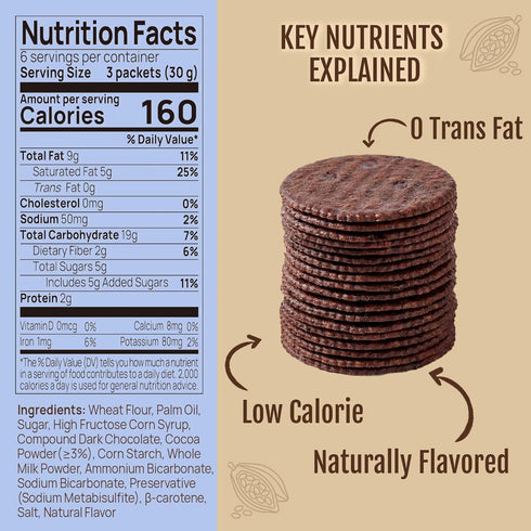 (3 PACK,18.9 Vloong Cocoa & Chocolate Sweet Snack Cracker, Baked Crisp Cookie Thins with No Artificial Flavors, Healthy