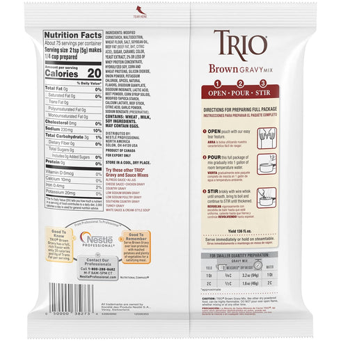 Trio Gravy Mix, Brown Gravy, Dehydrated, Just Add Water, Holiday Roasts, 13.37 oz Bag.