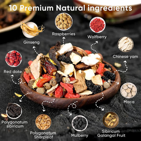 10 260g/Box (10 bags/1Box) Kidney Tea Formula Ginseng Six Treasure Tea, Precious Ingredients Formula, Ginseng Five