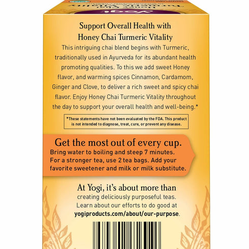 16 Pack (4 Packs) Yogi Tea Honey Chai Turmeric Vitality Tea - Tea Bags per - Organic Tea to Support Overall Health