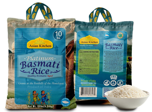 10lbs (4.54kg) Asian Kitchen Platinum White Basmati Rice Extra Long Aged ~ All Natural | Gluten Friendly | Vegan |