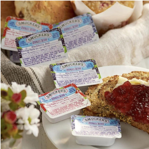 Movelo Pack 20 (0.375 oz Sugar Free Jam Variety Single-Serve Cups Each) Grape, Strawberry & Blackberry Individual