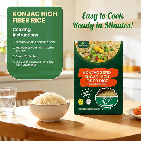 2 Pack 200g Pack Ketoslim Mo High Fiber Konnyaku Rice Low Fat Digestive Shirataki Rice with Glucomannan Fiber, Vegan