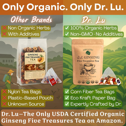 Dr. Lus Organic Ginseng Five Treasures Tea Kidney Tea | Ginseng Six Treasures tea for Kidney Cleanse Detox & Repair