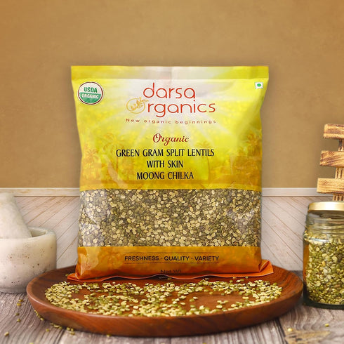 2 lb 2 lb Darsa Organics Black Gram & Moong Mung Split Lentils with Skin | Urad Dal Chilka & Green Gram Lentils | USDA