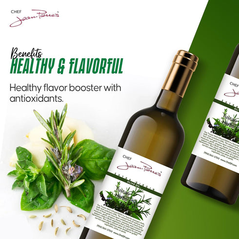 750ml (25oz) Chef Jean Pierre's Tuscan Herb Olive Oil - Naturally Infused, Glass Bottle - Elevate Your Dishes with a