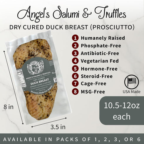 10.5-12oz Angel's Salumi Dry-Cured Duck Breast "Prosciutto" Gourmet Artisanal Charcuterie Humanely Raised, Antibiotic