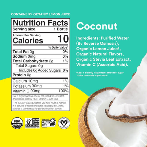 15.2 oz (12-Pack) Lemon Perfect Coconut, Hydrating Flavored Lemon Water, Zero Sugar, Delicious and Refreshing, Organic