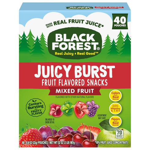 0.8 oz 40 Black Forest, Juicy Burst, Fruit Flavored Snacks, Mixed Fruit Flavors, A Juicy Burst of Natural Flavors, Made
