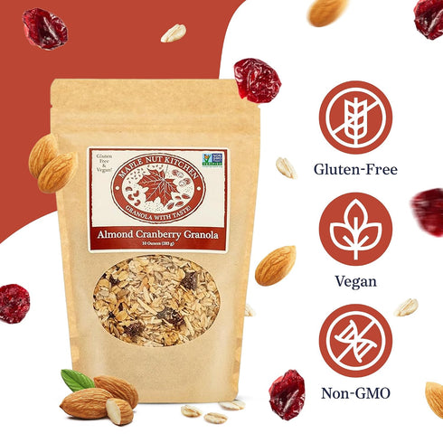 10 oz Maple Nut Kitchen Almond Cranberry Granola Crunchy, Delicious, Artisan Granola with Gluten Free Oats, Almonds