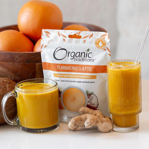 150g 5.3oz Organic Traditions Turmeric Powder Latte, Golden Milk Powder with Coconut Milk, Turmeric Extract, Saffron