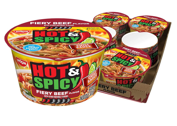 Nissin Hot & Spicy Ramen Noodle Soup, Fiery Beef, 3.28 Ounce (Pack