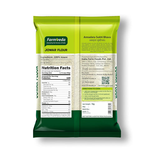1 100% Farm Veda Jowar Flour (Sorghum Flour) - kg | Millet flour | Gluten-Free | High Protein | Natural | Kneads