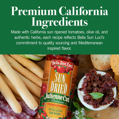 8.5 oz Bella Sun Luci Sun-Dried Tomato Halves in Premium Oil with Italian Herbs, Ready-to-Use Mediterranean Ingredient