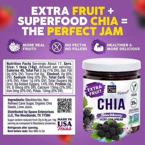 3, (10.6 Oz, 300 Pack 1 World of Chia Extra Fruit Chia Seeds Jam - Blackberry Jams and Preserves All Natural Super Food