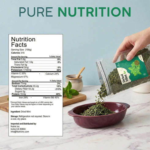100% 6 oz (170 Miss Spring Dried Mint Leaves (Spearmint & Peppermint Leaves) | Natural, Non-GMO, No Preservatives, No