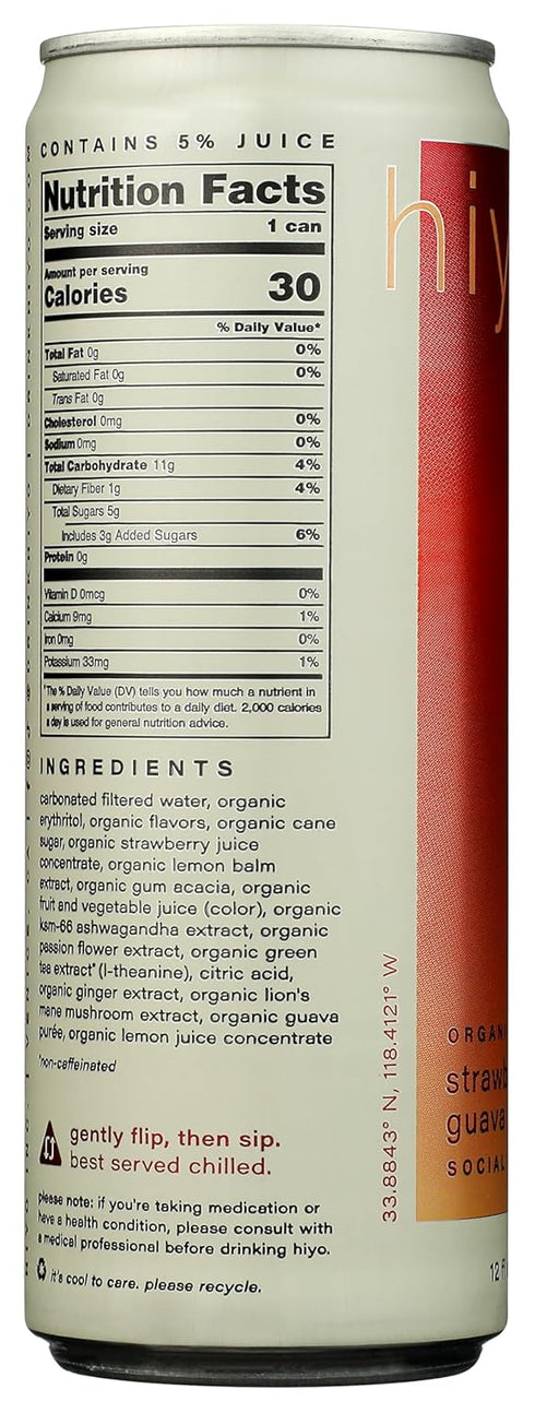 Countional 12 Oz Hiyo Organic Strawberry Guava Fun Seltzer, Fl