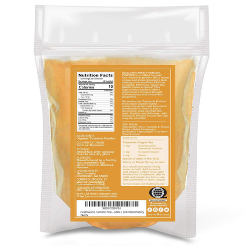 Healthworks Superfoods Organic Turmeric Powder - 8 Oz - Raw Ground Organic, Curcumin, Keto, Paleo, Vegan, Non-GMO
