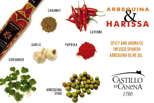 (250 ml) Castillo de Canena Harissa Spicy and Aromatic Infused Extra Virgin Olive Oil Spanish Arbequina Olives
