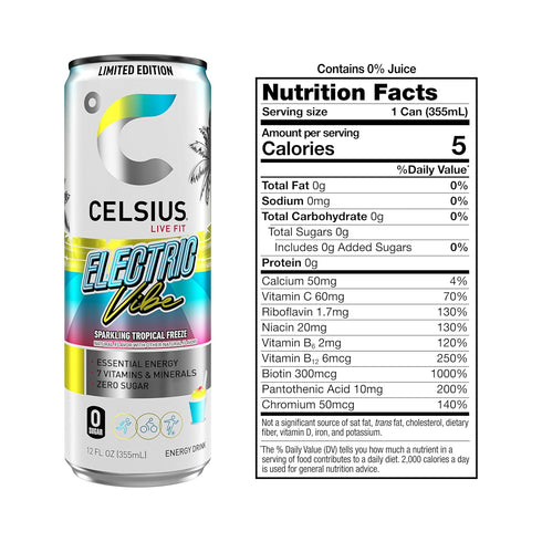 12 Oz (Pack 12) CELSIUS Sparkling Electric Vibe, Functional Energy Drink Fl