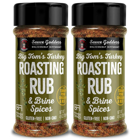 Sauce Goddess Big Tom's Turkey Roasting Rub and Brine Spices Shaker (2-Pack) - Gluten-Free