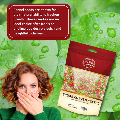 Spicy World 14 Oz (400g) Pack Sugar Coated Fennel Seeds | Sweet Saunf Candy for Mouth Freshening - | Premium Quality