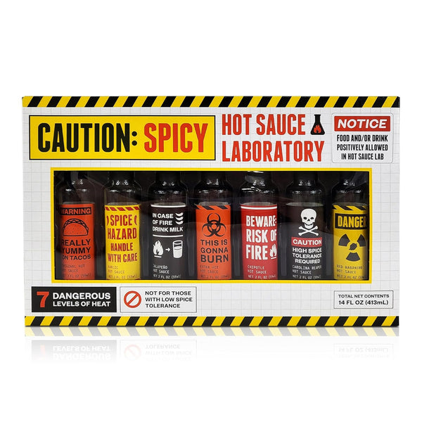 Caution Hot Sauce Laboratory 7pk Assorted Spicy Flavors with Garlic, Jalapeo, Chipotle,