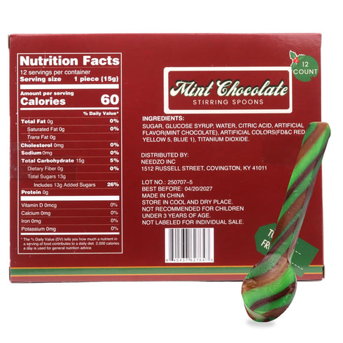 24 Christmas Mint Chocolate Candy Spoons, Hot Cocoa and Coffee Stir Sticks, Festive Holiday Treats, Total Pieces