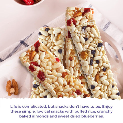 180 1 Pack, 3.22oz Snacks Pre-Meal Snack Skinny Rice Bar with Himalayan Salt (Blueberry & Almond)