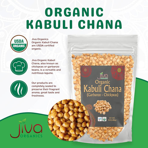 4 LB Jiva Organic Raw Chickpeas (Whole Garbanzo Beans) Large Bag - Gluten Free, Non GMO, Vegan