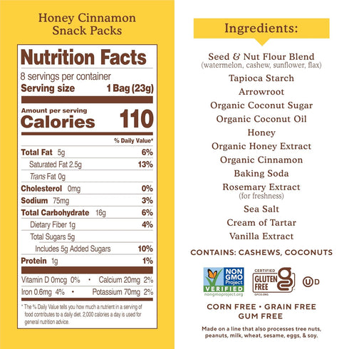 Packs Packs, 8 (Pack 4) Simple Mills Snack Honey Cinnamon Sweet Thins, Healthy Snacks for Kids, Individual Seed & Nut