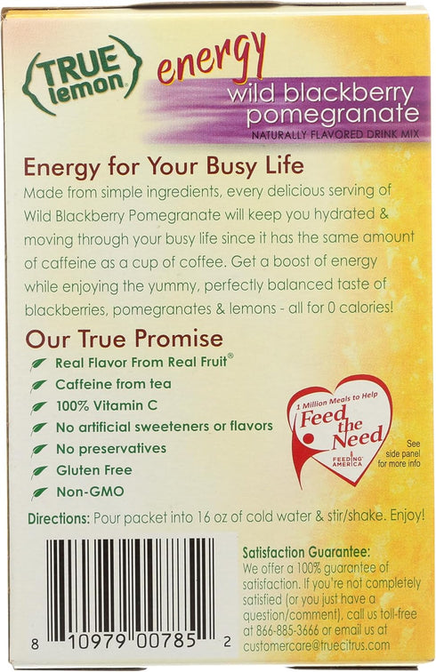 6 Count (Pack 4) True Lemon (Energy Drinks) Wild Blackberry Pomegranate, Instant Powdered Drink Mix